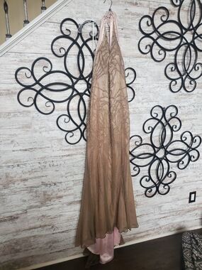 Alyce Designs Beaded Halter Homecoming/Evening Dress in Blush Taupe Size 8